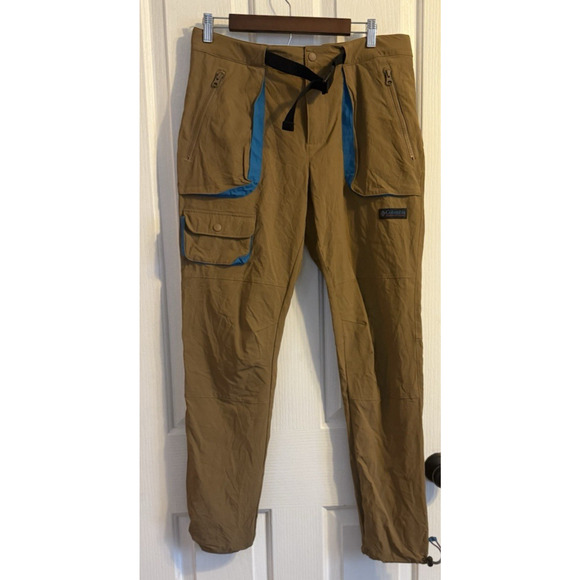 Columbia Other - Columbia Mens 32 Regular Nylon Hiking Pants Tan Blue Trim Zip Pockets Outdoor